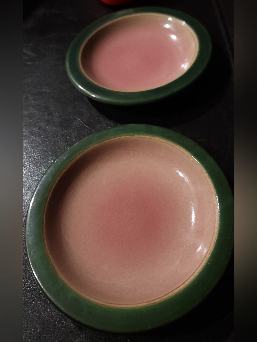 Heath Ceramics Pink Green Glazed Stoneware Dipping Sauce Bowls 5.25  Set of 2